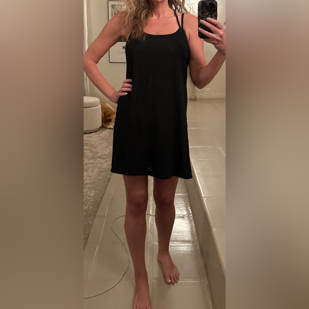 Vivayou LBD Black Criss Cross Back Chiffon Mini Dress Scrappy Slip NWT Size S